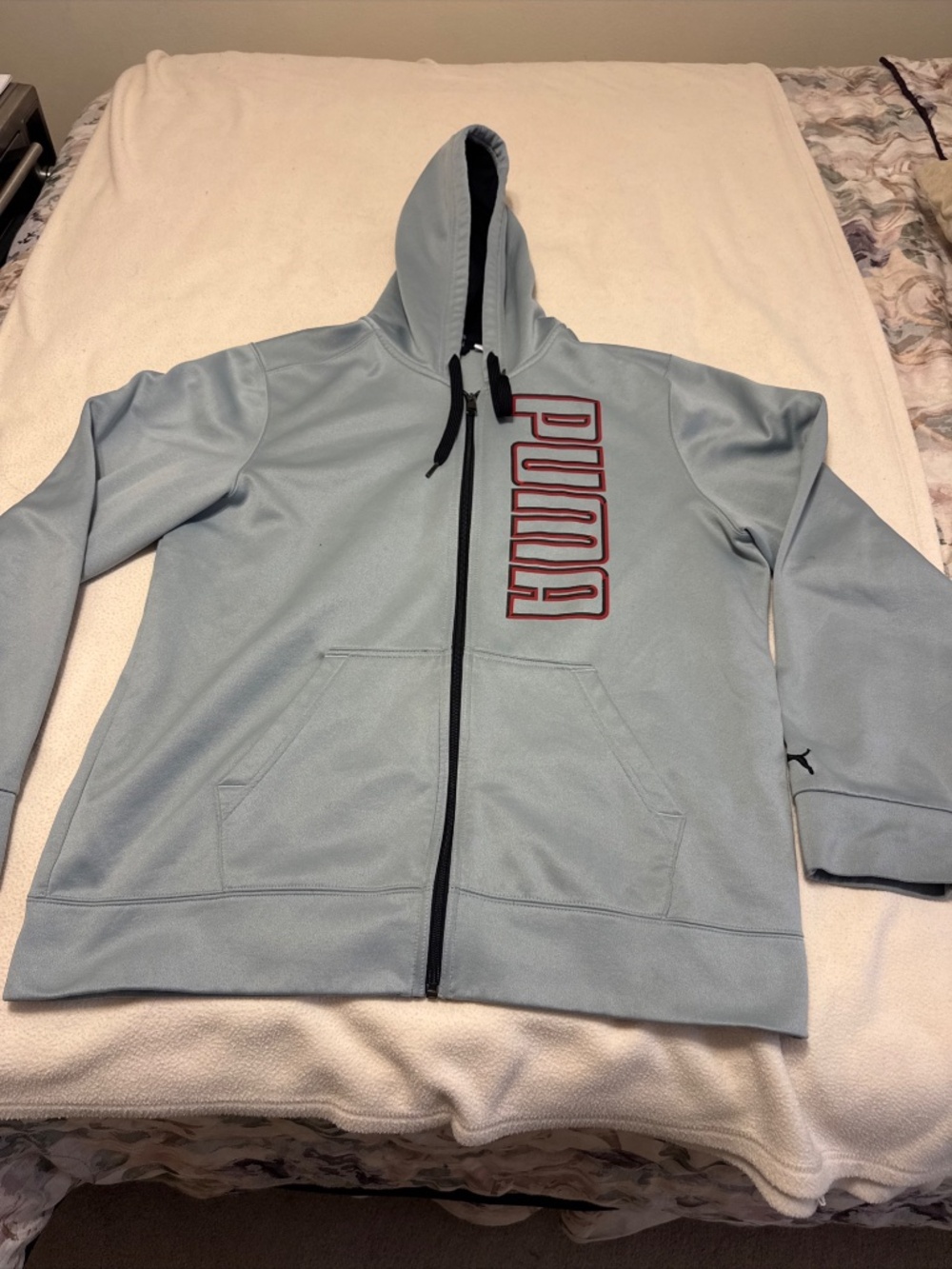 PUMA Mens Large Gray Hooded Sweatshirt Fleece Lined Jacket Activewear Zip Track - Picture 8 of 11